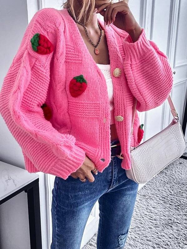 Ladies' Elegant Spring and Fall Embroidered Short Cardigans with Long Sleeves S Pink