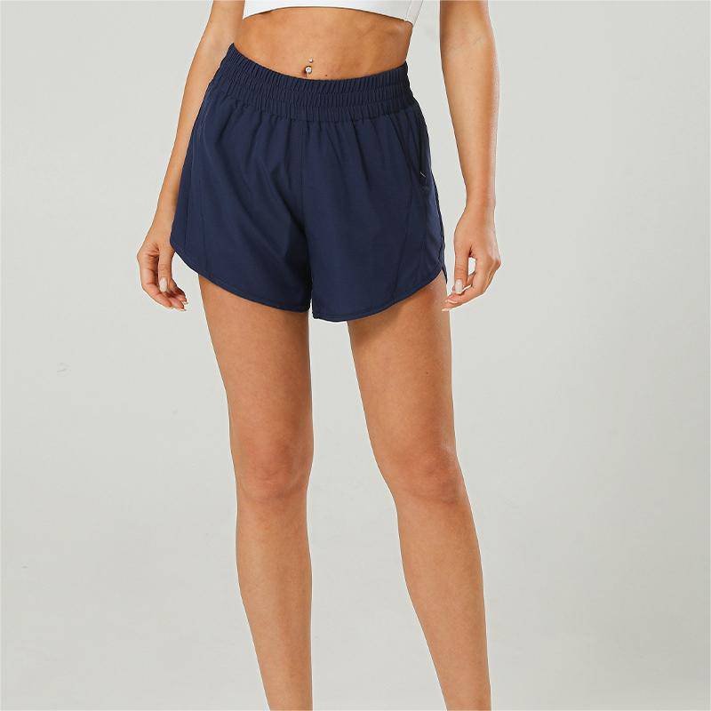 Nude Feel Series Faux Two-Piece Yoga Pants with Anti-Exposure Design XS Navy Blue