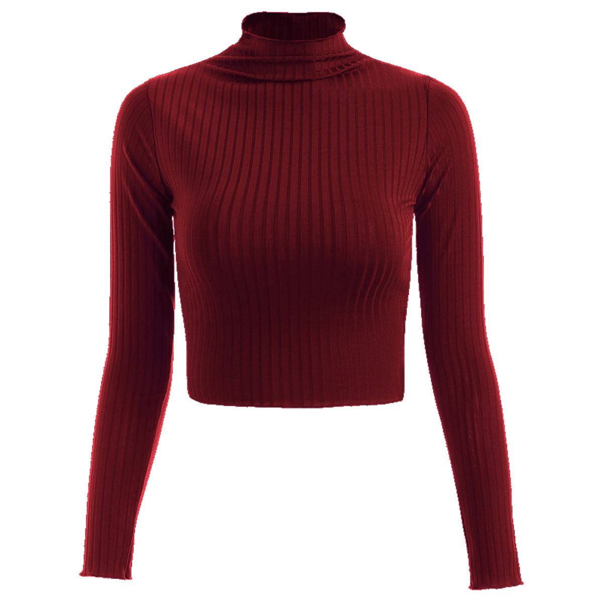 Stylish and Warm Slim-Fit Knitted Cropped Top Sweater S Red