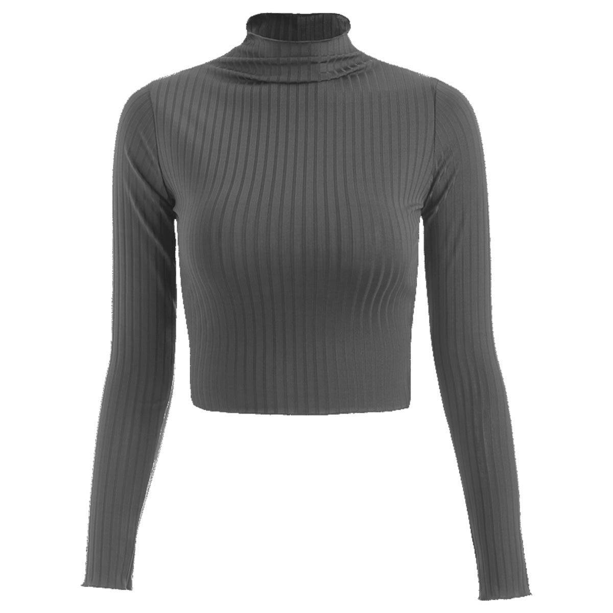Stylish and Warm Slim-Fit Knitted Cropped Top Sweater S Gray