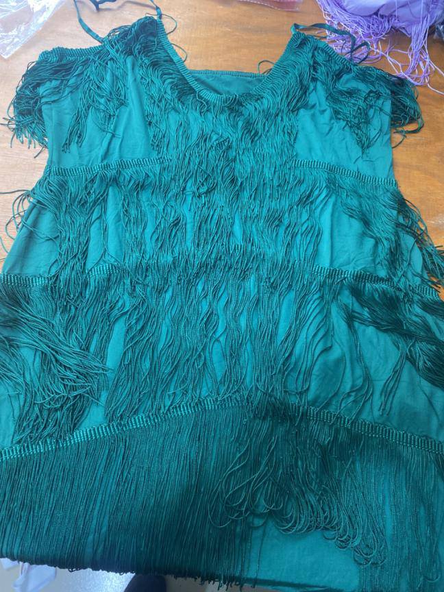 Seductive Tassel Backless Dress with Deep V-Neck S Green