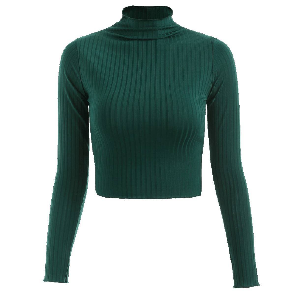 Stylish and Warm Slim-Fit Knitted Cropped Top Sweater S Green