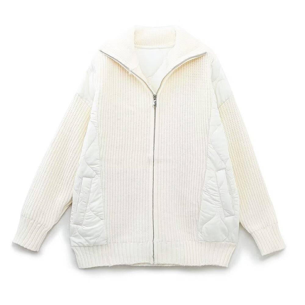 Trendy Cotton Padded Jacket with Turtleneck Collar for Women S White