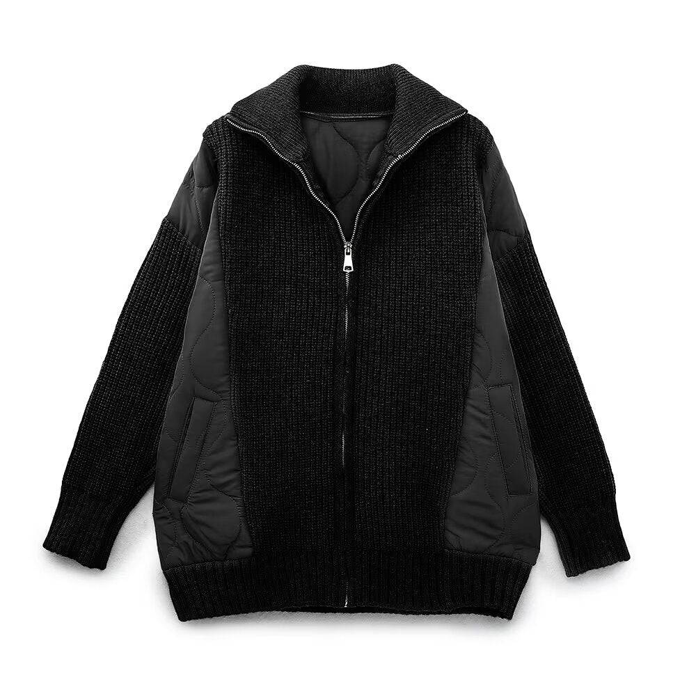 Trendy Cotton Padded Jacket with Turtleneck Collar for Women S Black