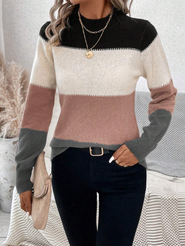 Dusty Pink Color Block Long Sleeve Sweater