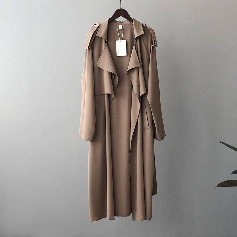 Vintage Oversized Women's Trench Coat with Long and Elegant Design M Khaki