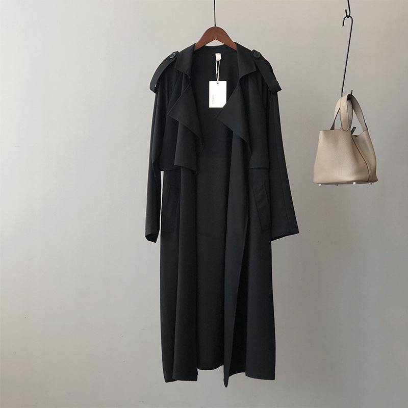 Vintage Oversized Women's Trench Coat with Long and Elegant Design M Black