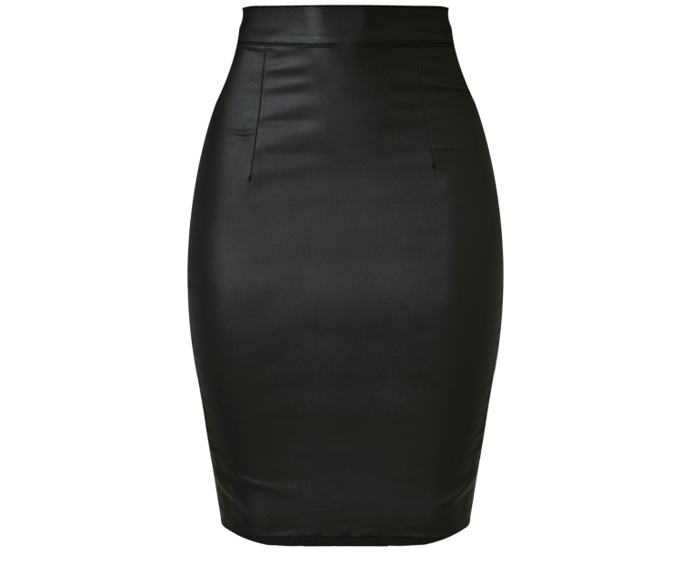 High Rise Slim Fit Faux Leather Denim Skirt with Back Slit 34=国内S,国外XS Black