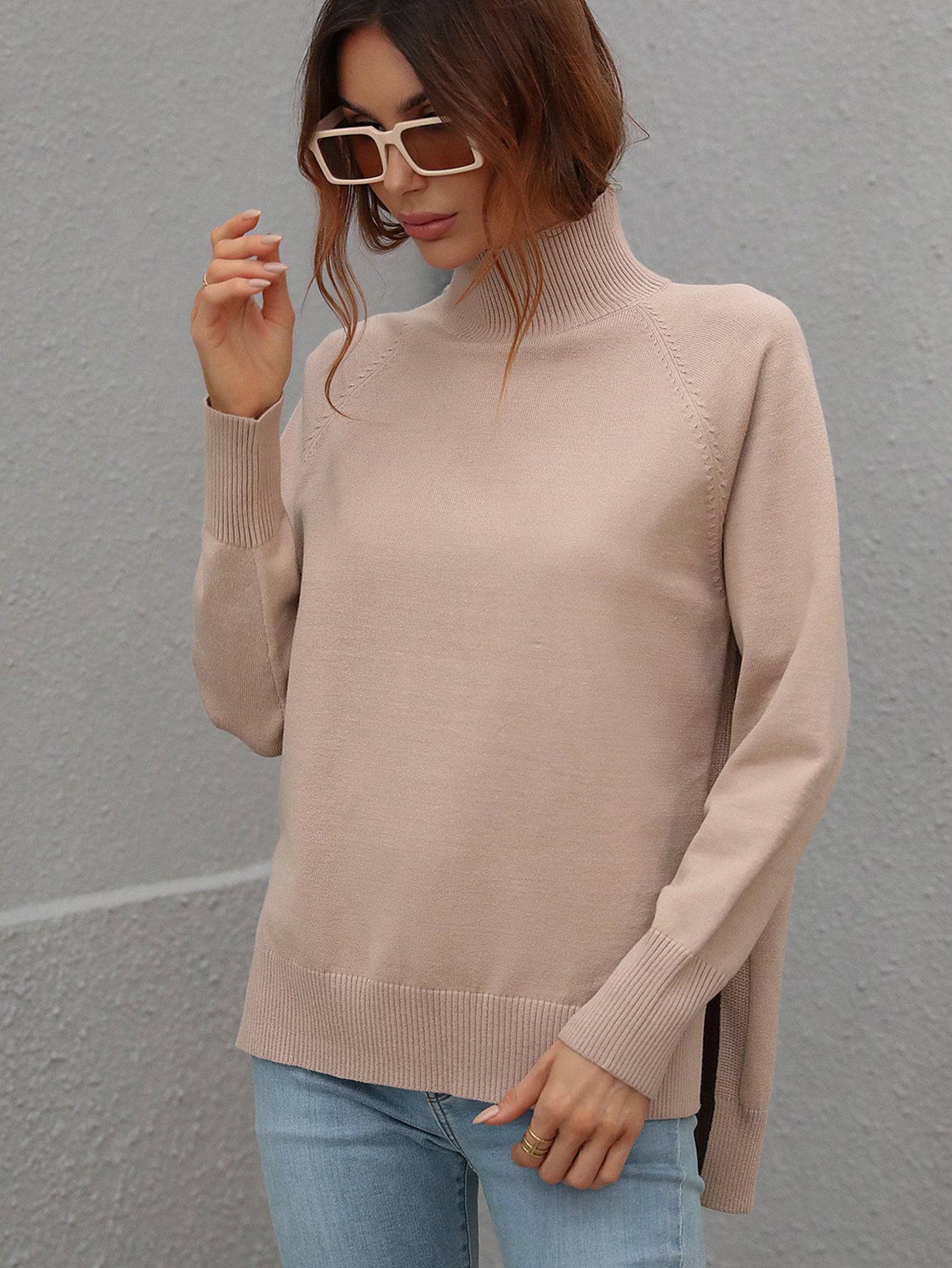Women's Solid Color Turtleneck Sweater for Autumn and Winter S Khaki