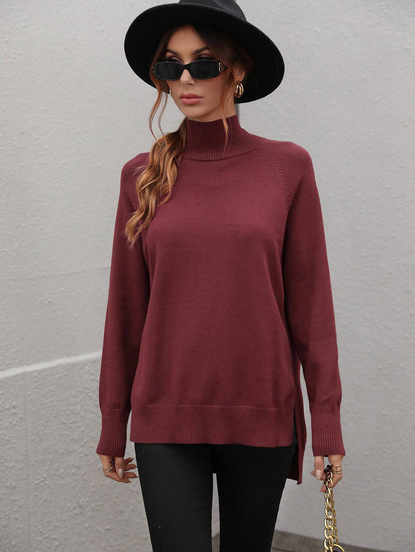 Women's Solid Color Turtleneck Sweater for Autumn and Winter S Jujube Red