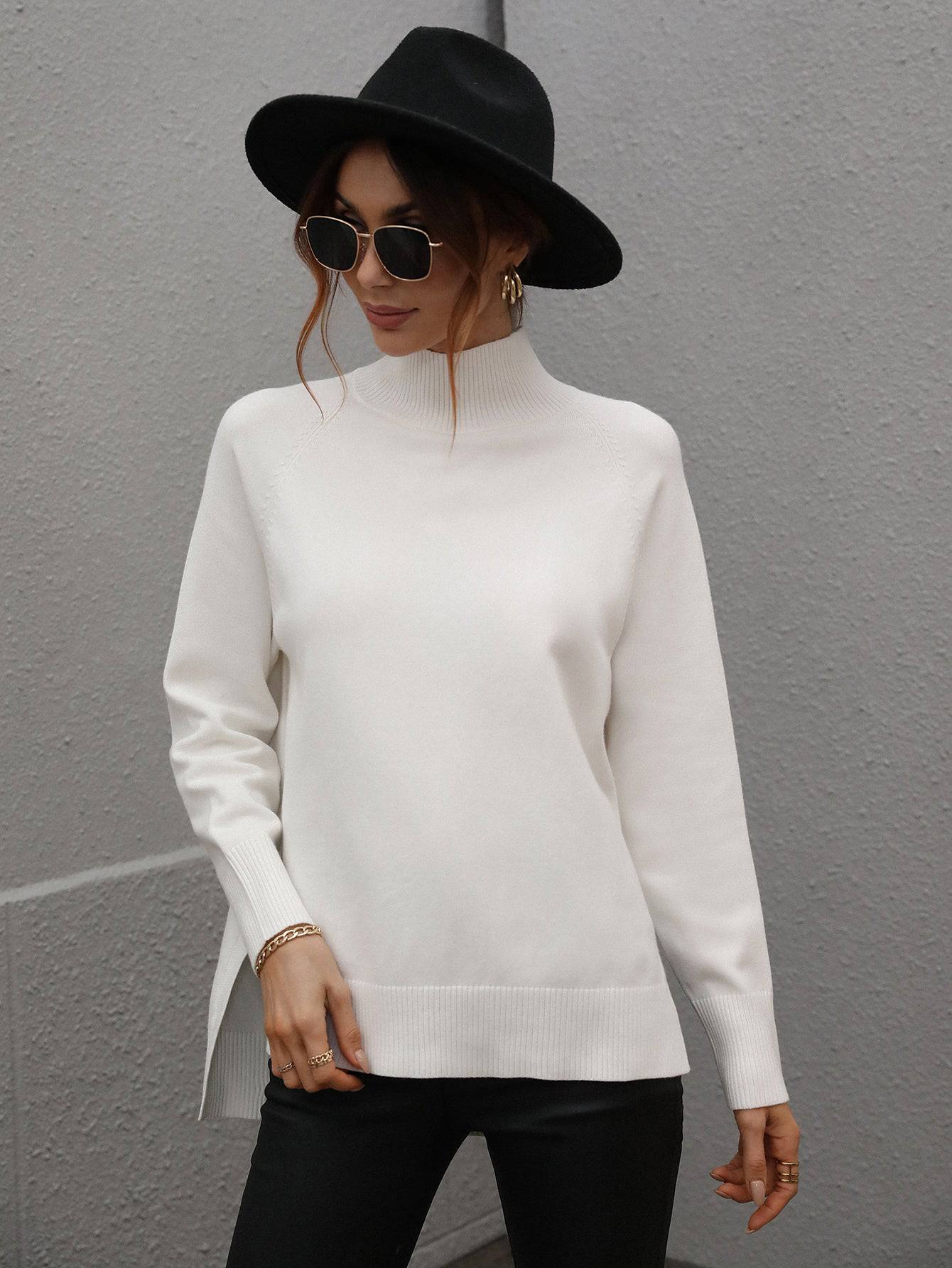 Women's Solid Color Turtleneck Sweater for Autumn and Winter S White