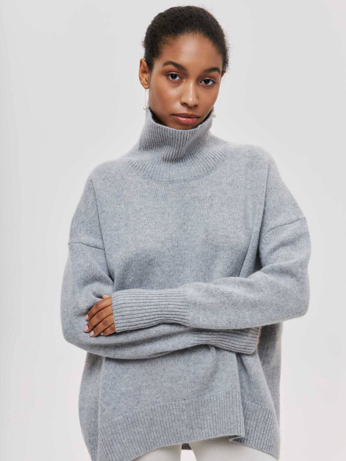 Popular Half Turtleneck Loose Women's Sweater for Autumn and Winter S Gray