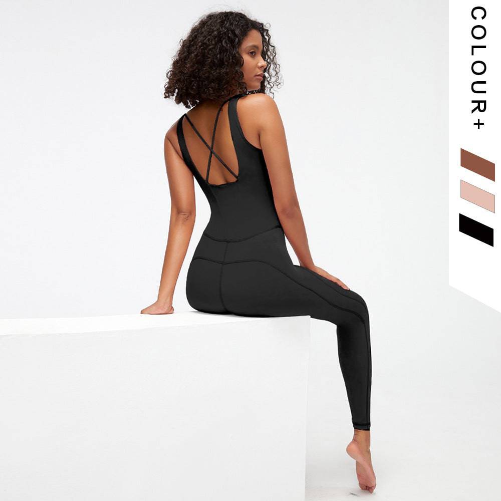 Yoga Clothes Jumpsuit with Crisscross Back S Black