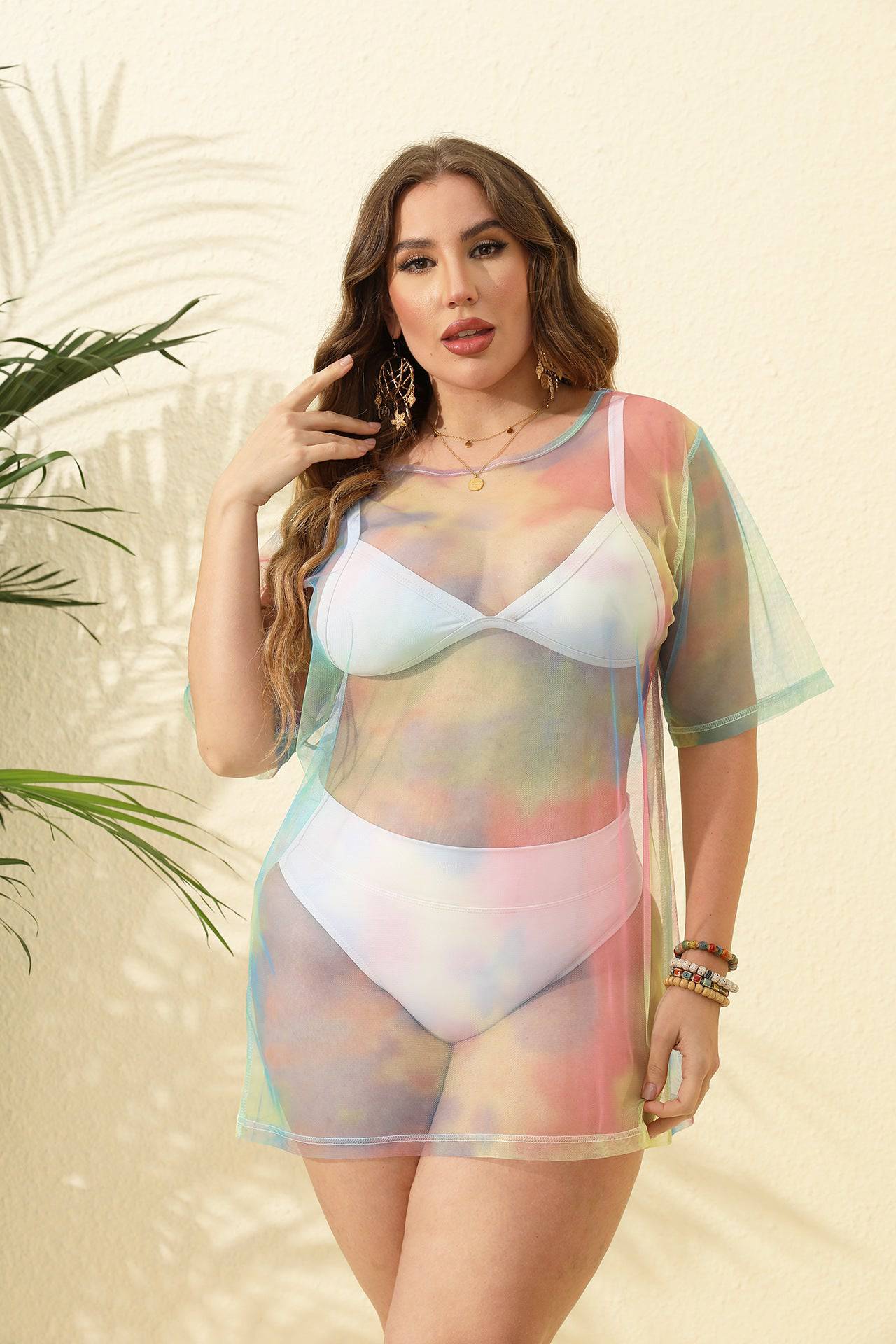 Sheer Mesh Tie-Dye Plus Size Beach Dress XL Tie Dye