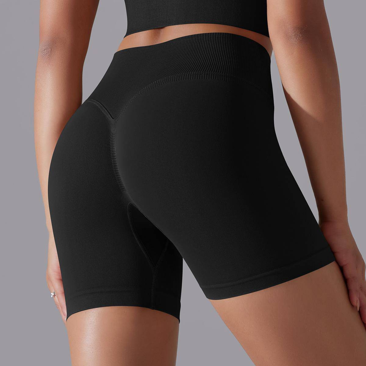 High Waist Seamless Yoga Shorts for Women with Hip Lift and High Elasticity S Shorts-Pure Black