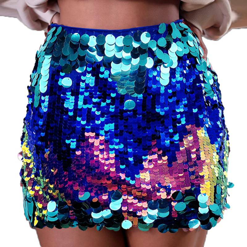 Sequin Gradient Sheath Dress S Blue