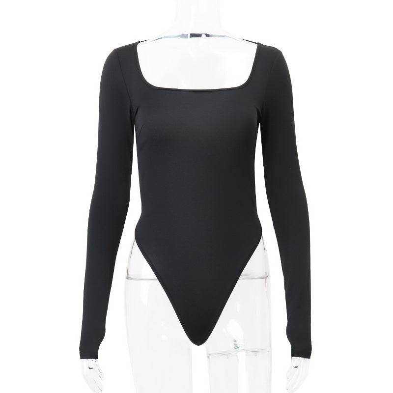 Elegant Slim Fit Long Sleeve Jumpsuit for Women with Sexy U Collar Hollow Out Detail S Black