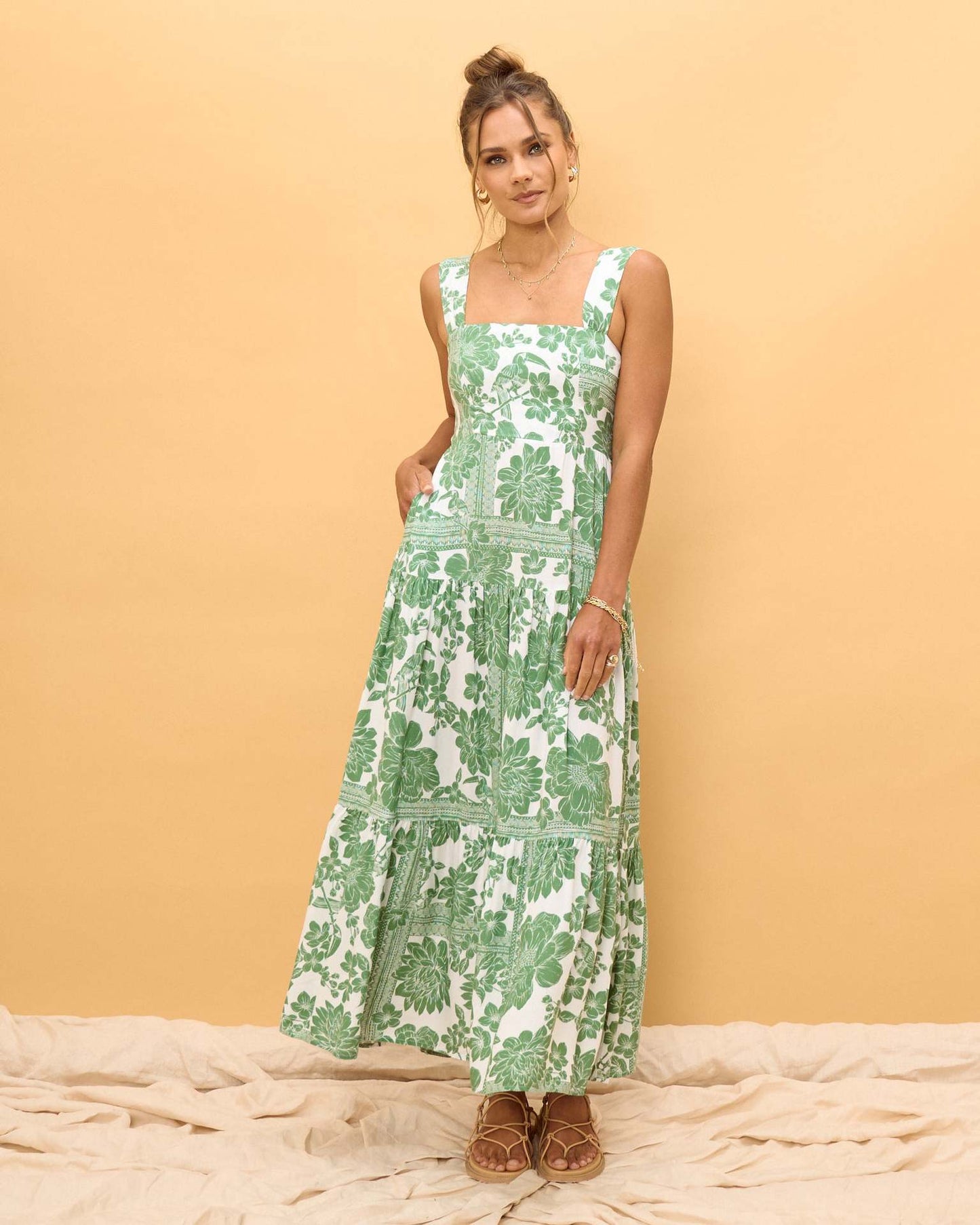 Green Bohemian Vacation Beach Dress