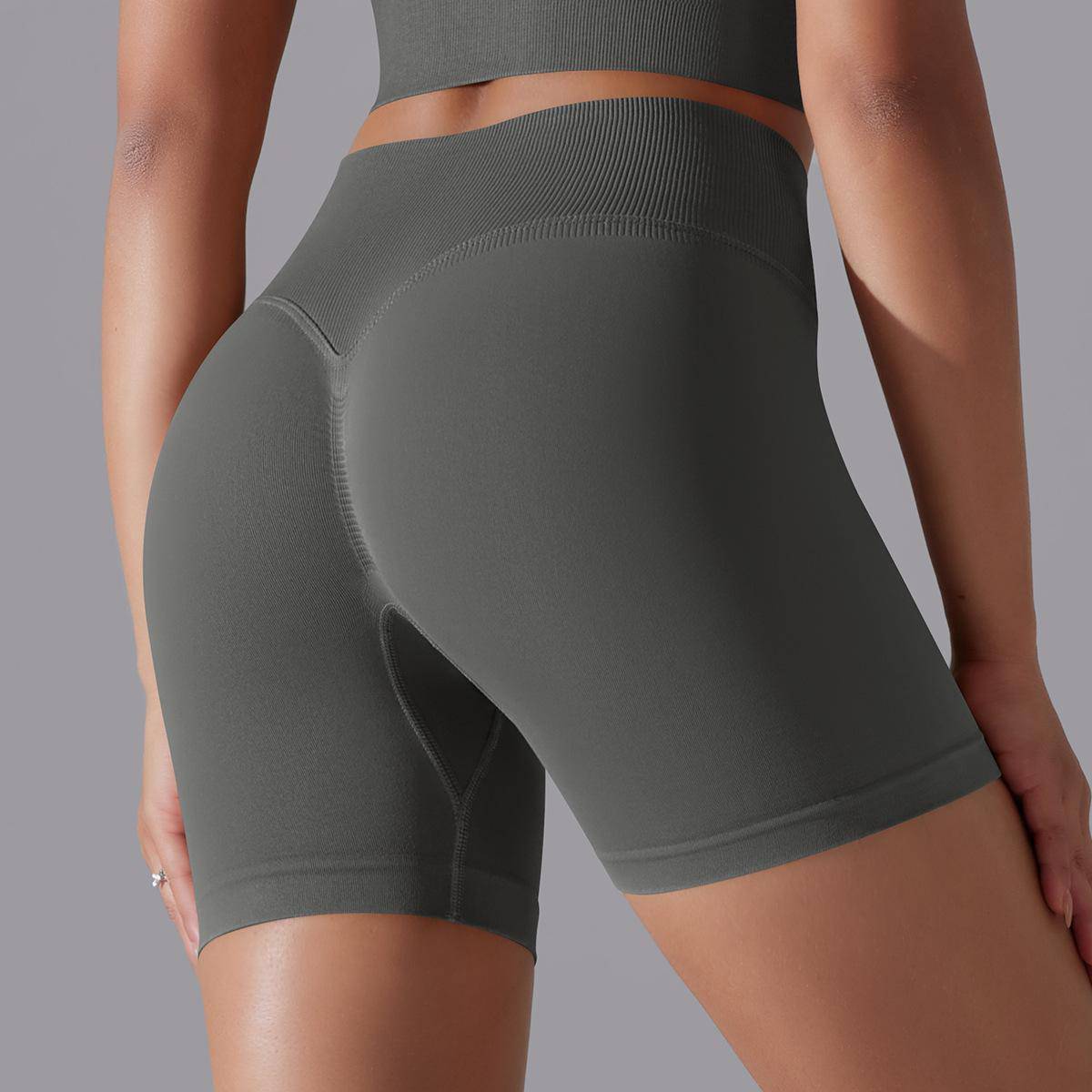High Waist Seamless Yoga Shorts for Women with Hip Lift and High Elasticity S Shorts-Dark Gray