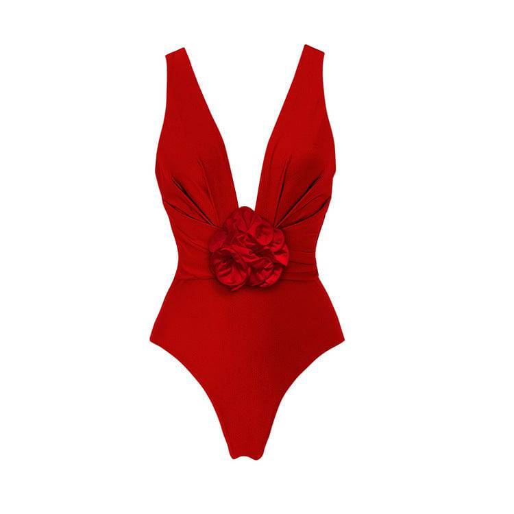 Floral Print Sleeveless One Piece Swimsuit for Women S Red Swimsuit