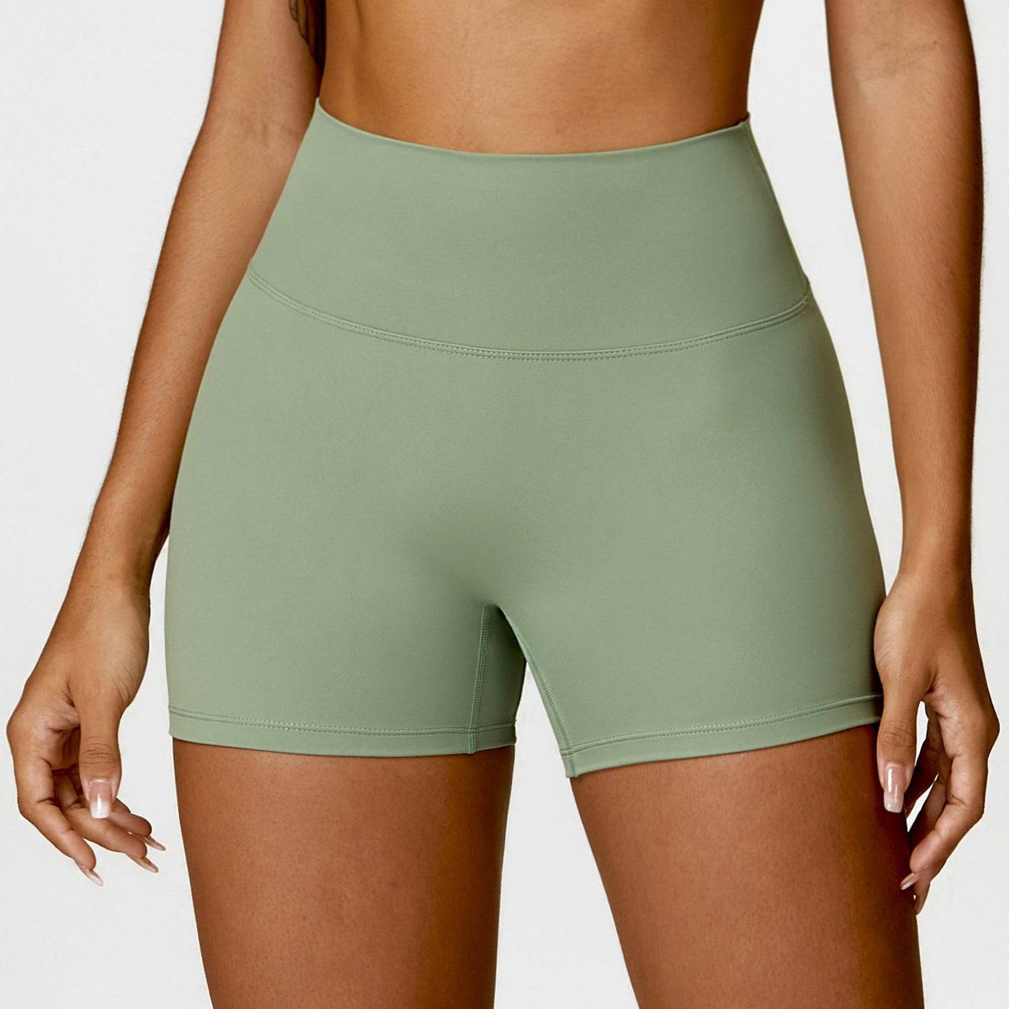 Sculpted Fit High Waist Yoga Shorts for Running and Fitness S Basil Green