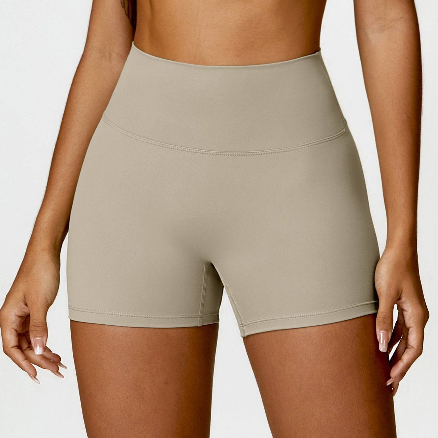 Sculpted Fit High Waist Yoga Shorts for Running and Fitness S Camel Brown