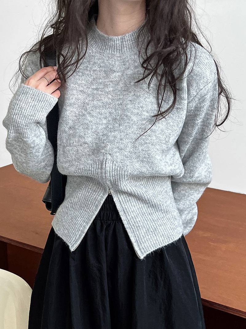 Stylish Zipper Sweater with Unique Design for Fall/Winter One Size Gray