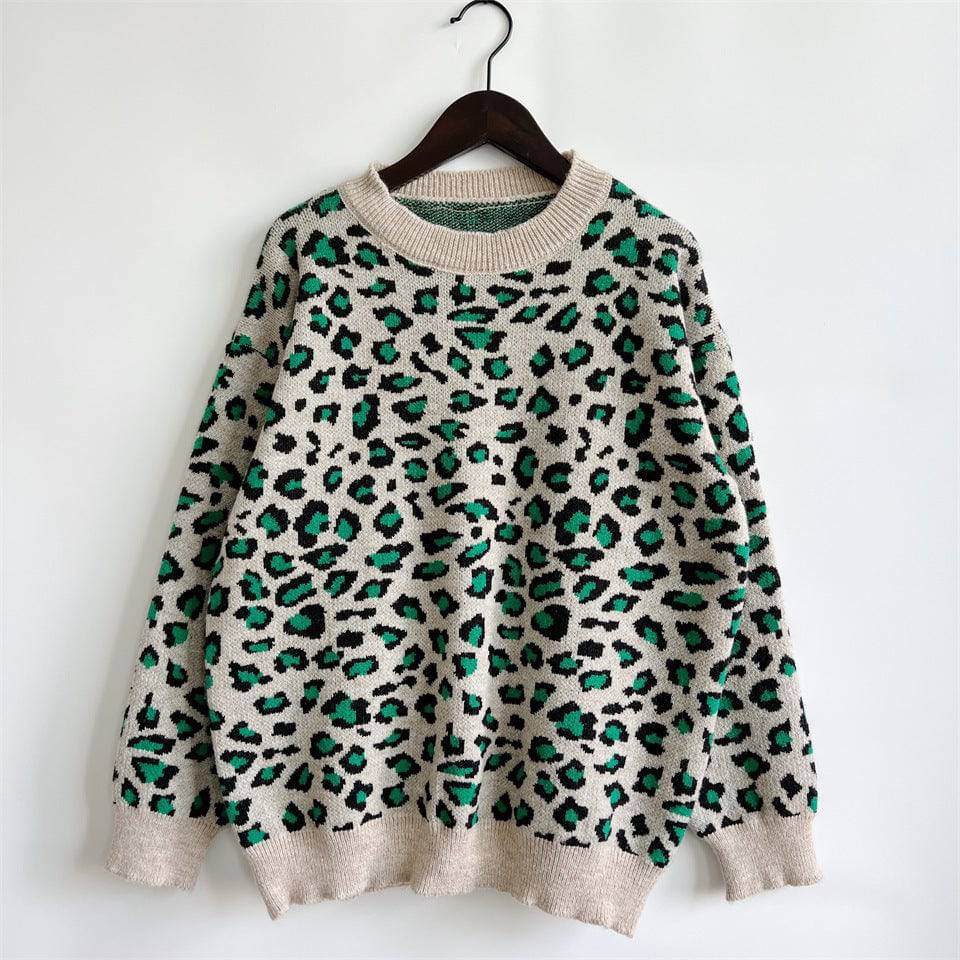Leopard Print Sweater for Stylish Fall and Winter Casual Outfits S Khaki Green