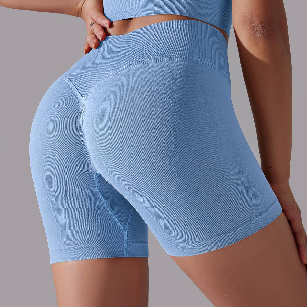 High Waist Seamless Yoga Shorts for Women with Hip Lift and High Elasticity S Shorts-Sky Blue