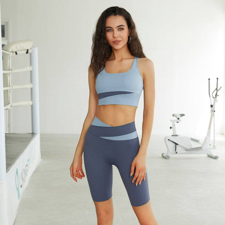 High-Strength Shockproof Yoga Sports Set for Women: Vest, Bra, and Running Shorts S Blue