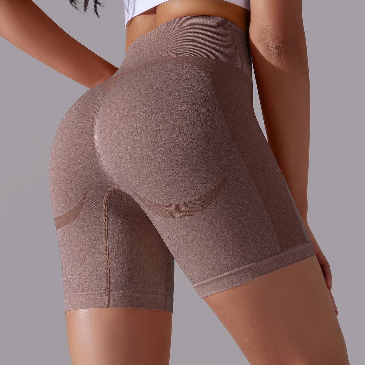 Seamless High Waist Jacquard Fitness Shorts for Women S Coffee