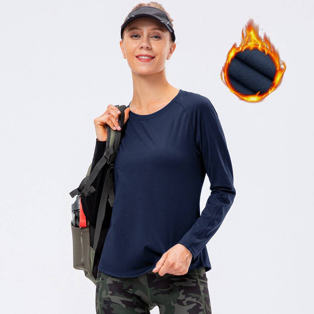 Warm Nylon Fleece-Lined Long Sleeve Sports Top for Women 2 Navy Blue