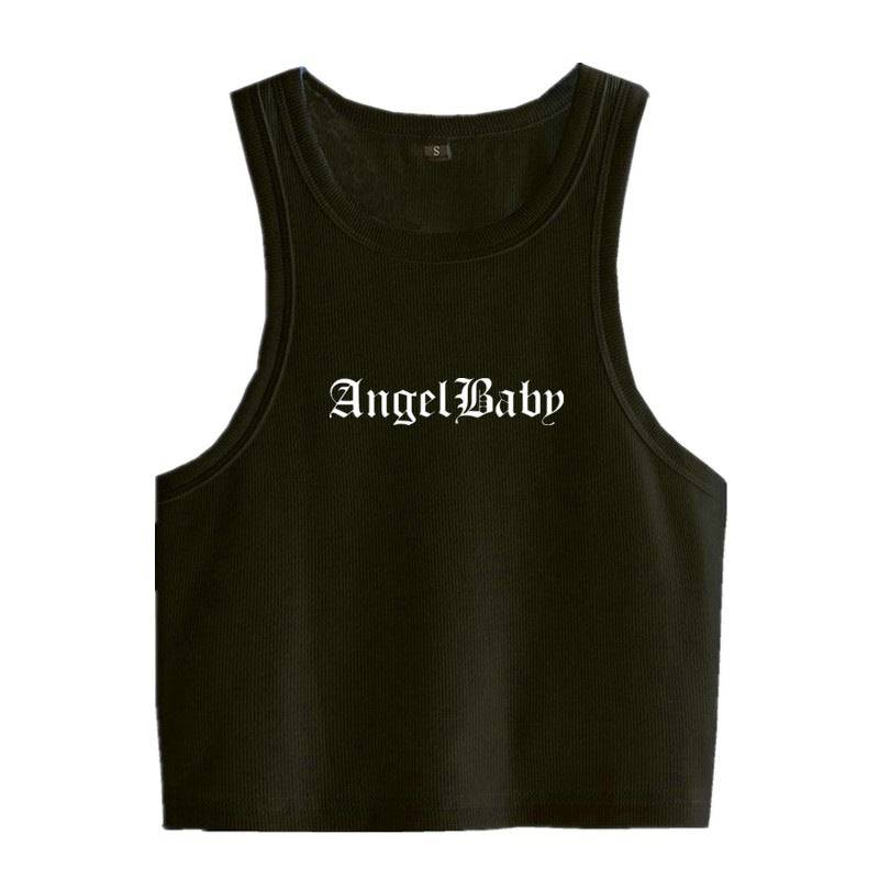 Summer Style Women's Slim-Fit Tank Top with Graphic Print S Black