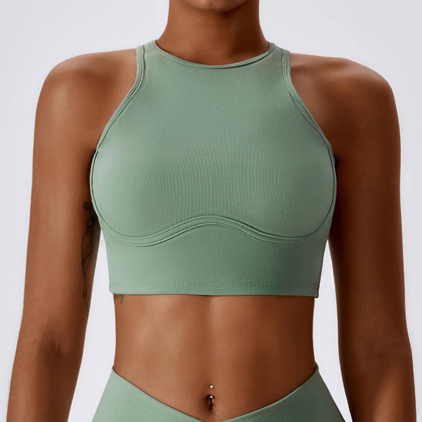Shockproof High-Strength Sports Vest with Thread Hollow Out and Cutout Back S Basil Green