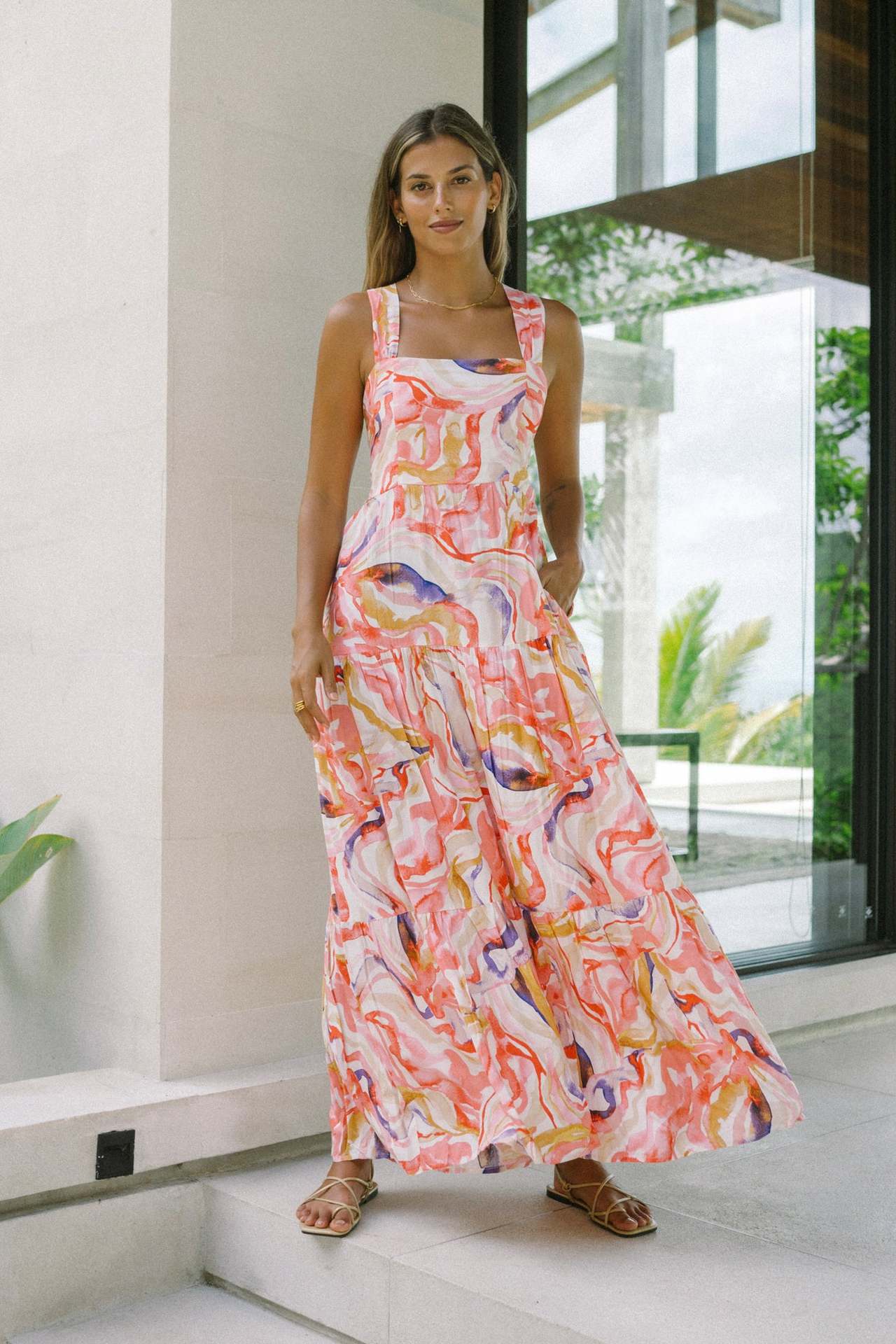 Orange Bohemian Vacation Beach Dress
