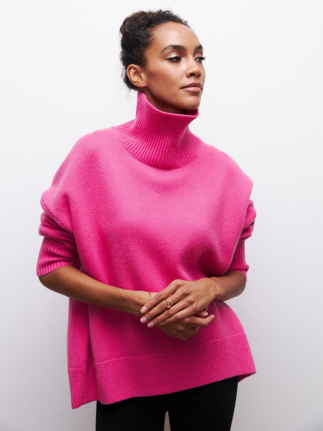Popular Half Turtleneck Loose Women's Sweater for Autumn and Winter S Coral Red
