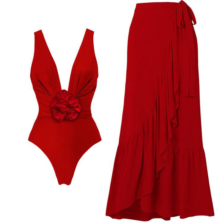 Floral Print Sleeveless One Piece Swimsuit for Women S Red Suit