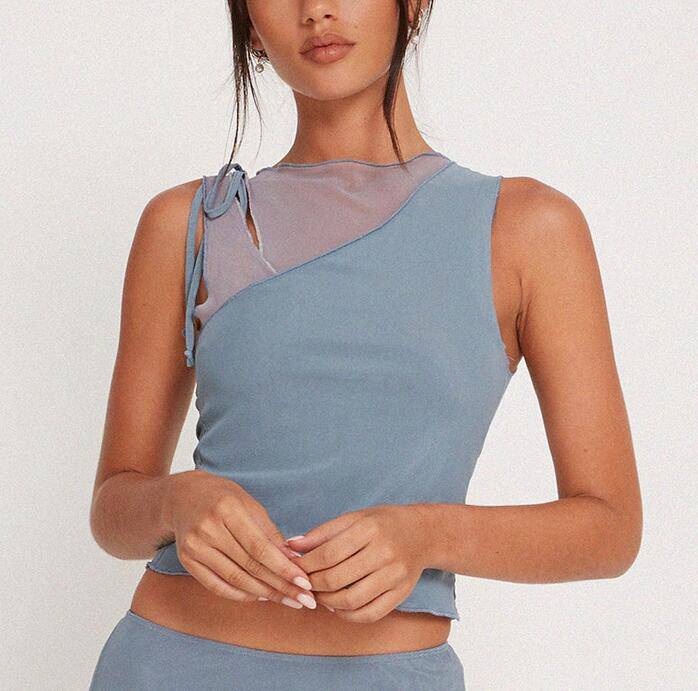Mesh Tie Lace Tank Top for Women S Gray