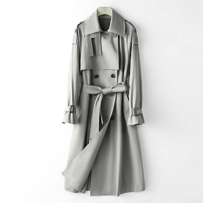 Elegant Korean Autumn Winter Trench Coat with Waist Slimming Effect XS Gray