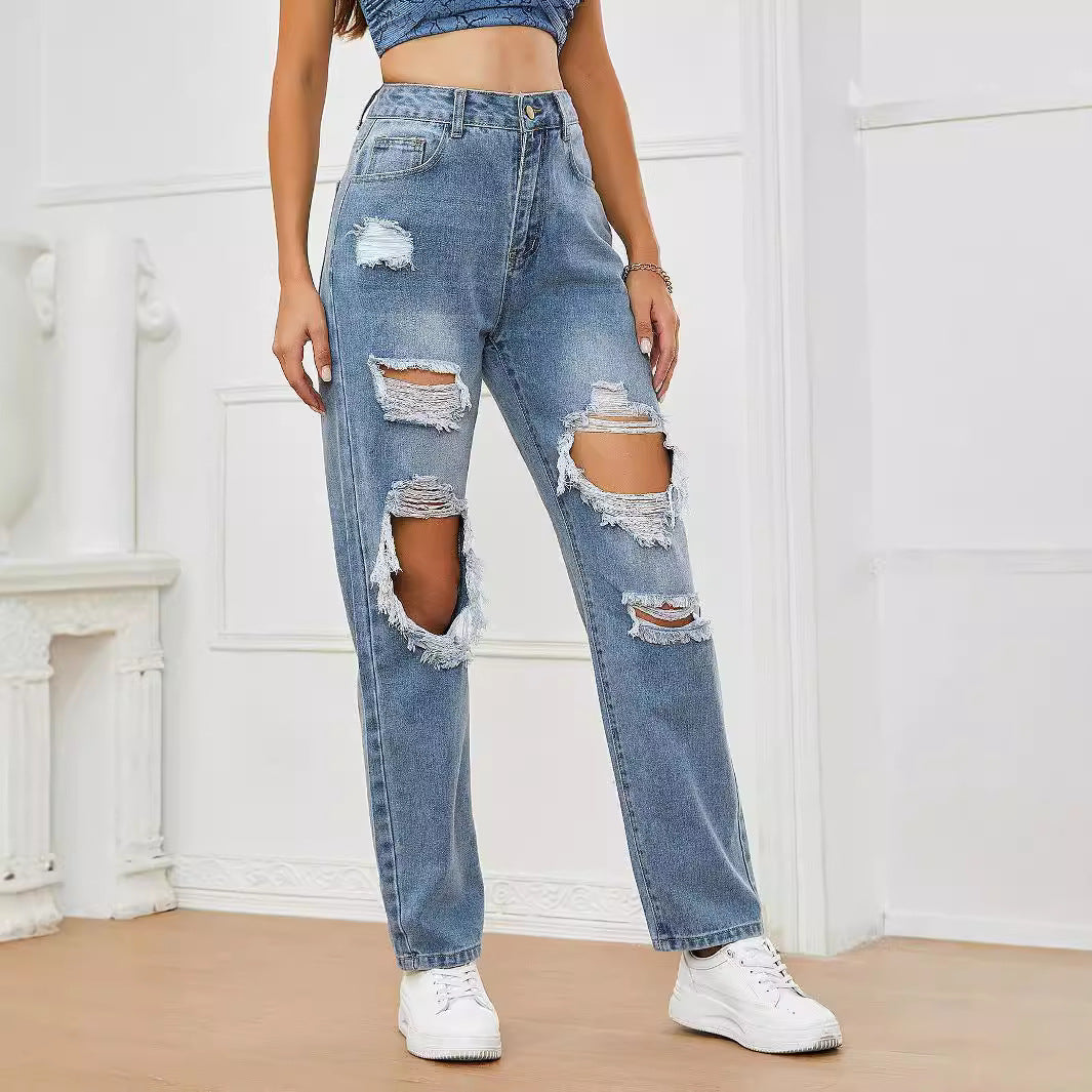 Ripped High Waist Casual Jeans