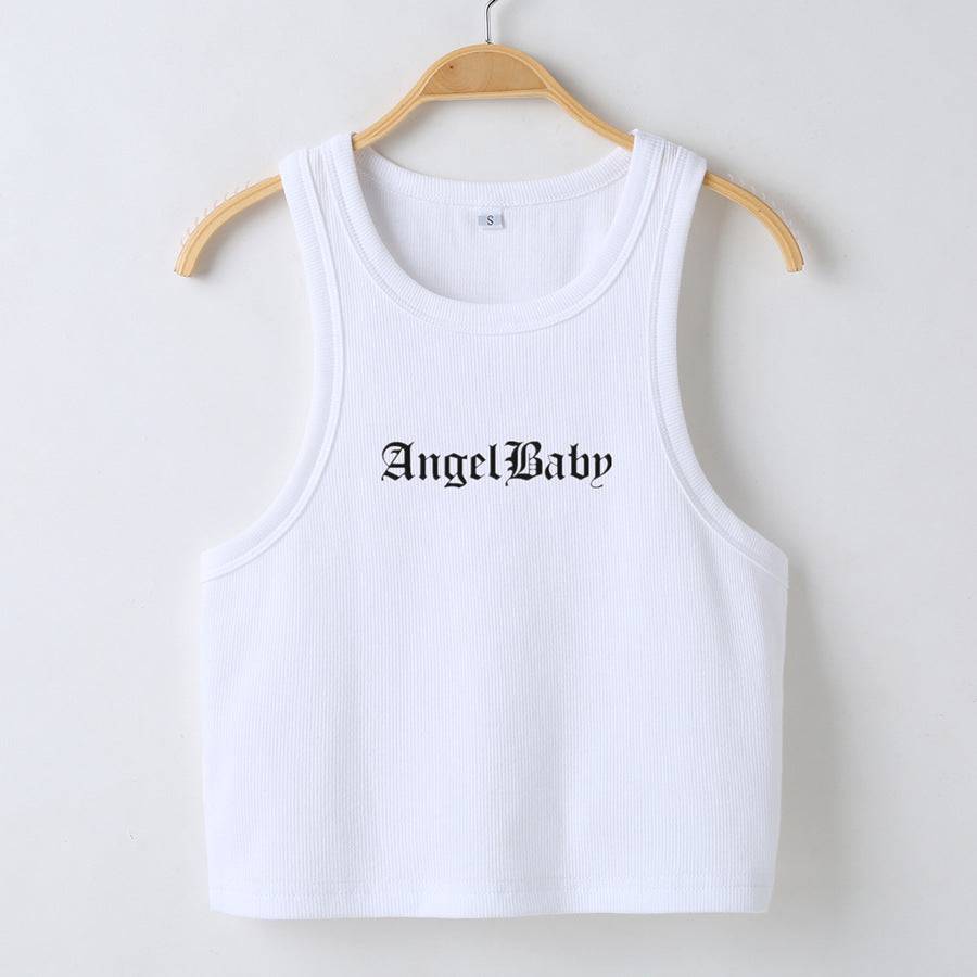 Summer Style Women's Slim-Fit Tank Top with Graphic Print S White