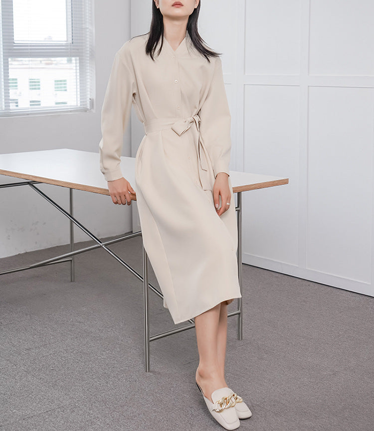 Spring Autumn Women Long Sleeve Loose Dress High Grade Windbreaker Dress Women Belt Adjustable - Wild Amber Fashion