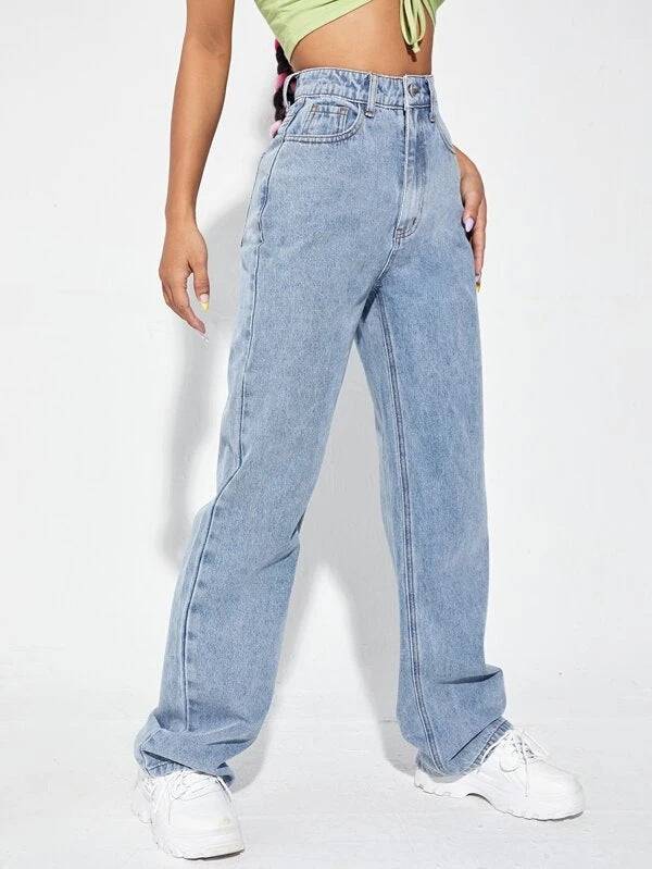 Light Blue Slim Straight Denim Jeans for Women XS Light Blue