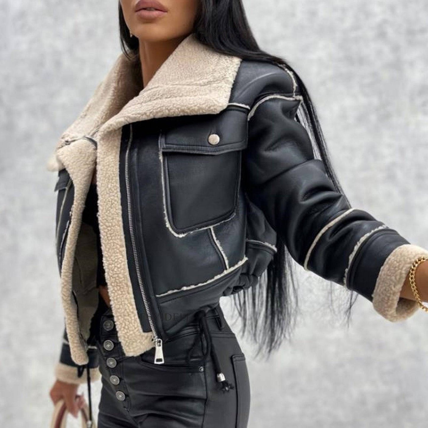 Shearling & Faux Shearling Jacket for Women S Black