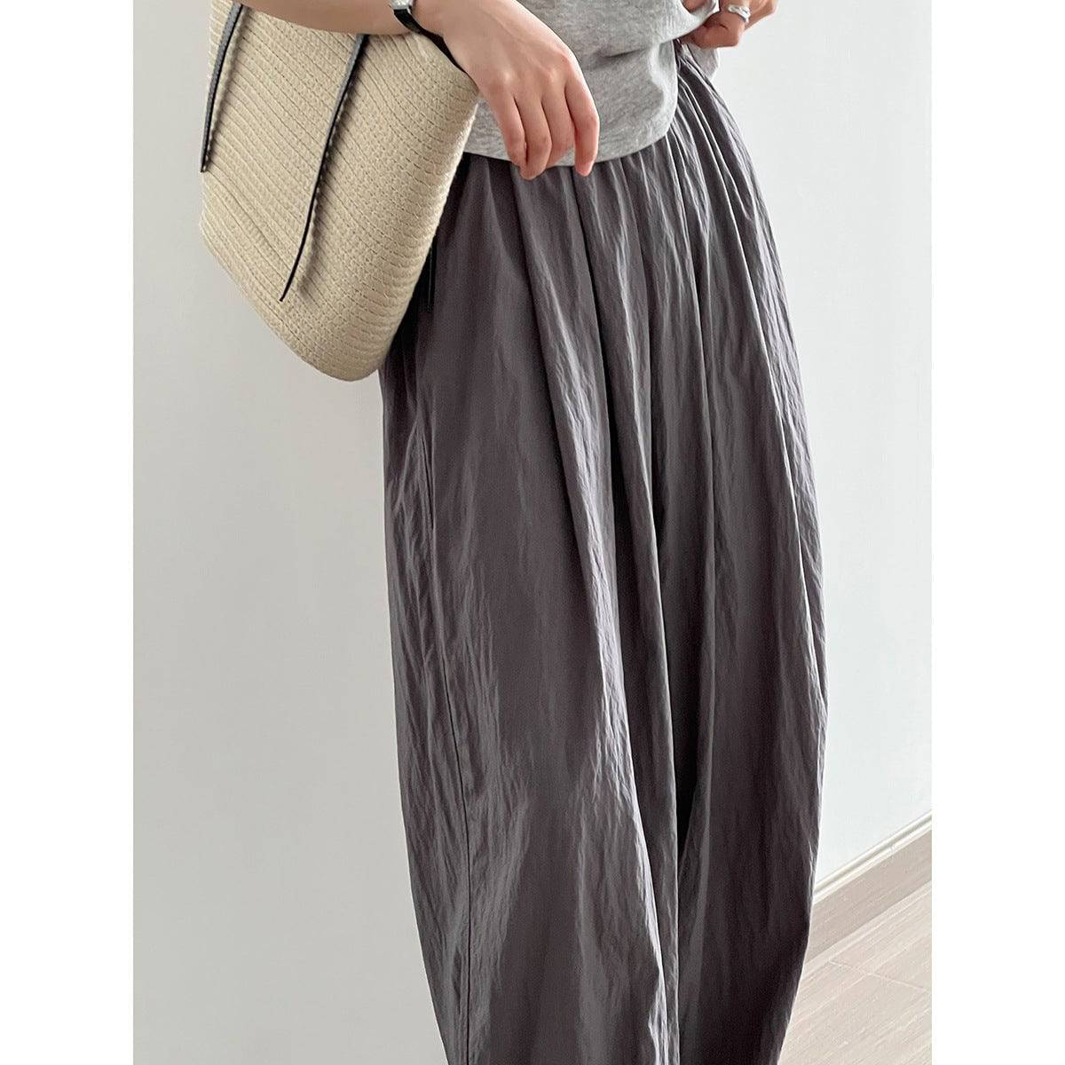 Wide Leg Casual Pants with High Rise and Japanese-Inspired Design M Gray