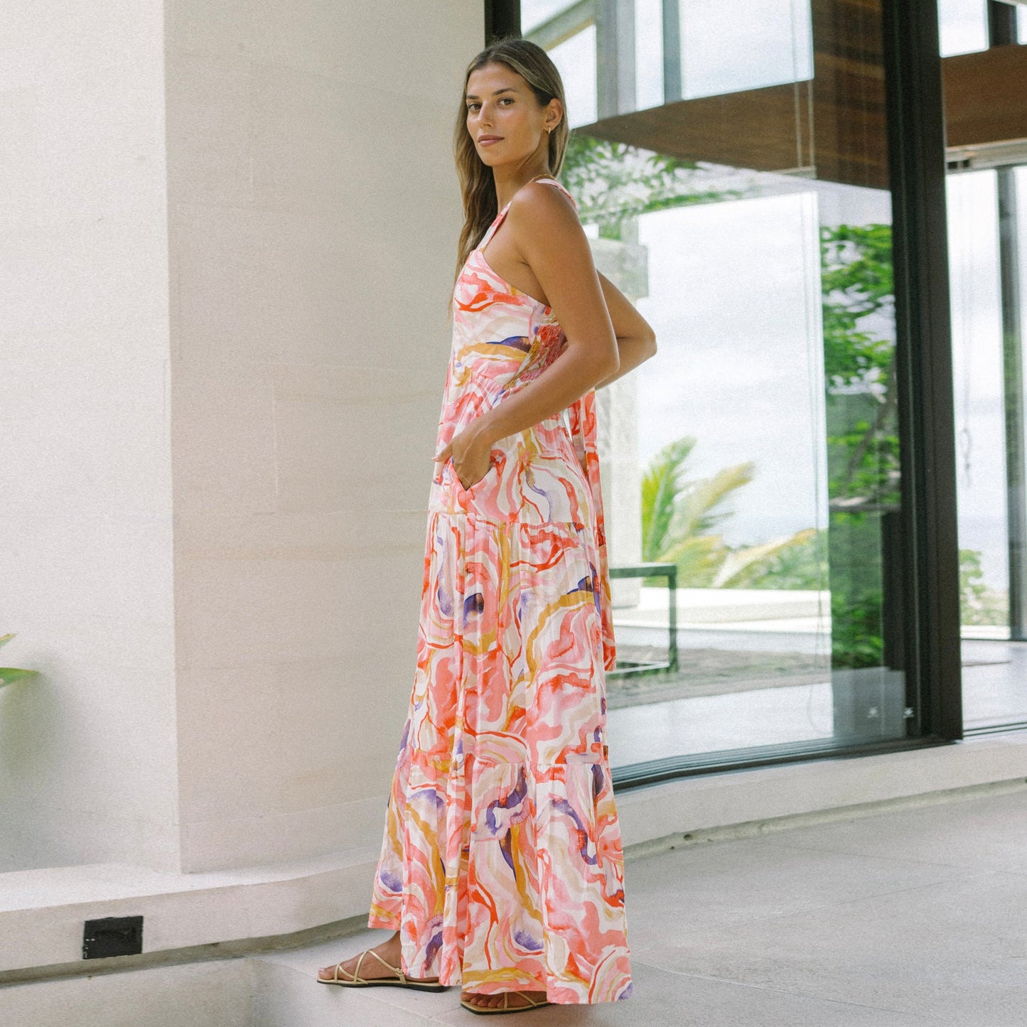 Orange Bohemian Vacation Beach Dress