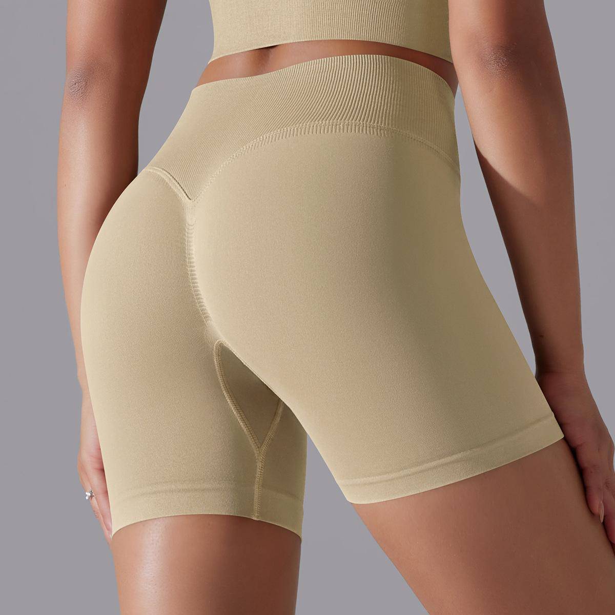 High Waist Seamless Yoga Shorts for Women with Hip Lift and High Elasticity S Shorts-Light Camel
