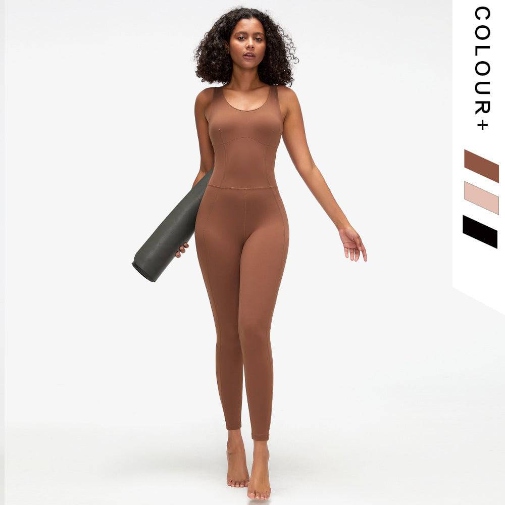 Yoga Clothes Jumpsuit with Crisscross Back S Brown