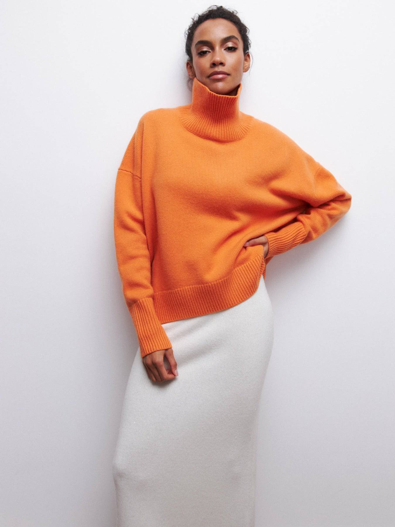 Popular Half Turtleneck Loose Women's Sweater for Autumn and Winter S nacarat