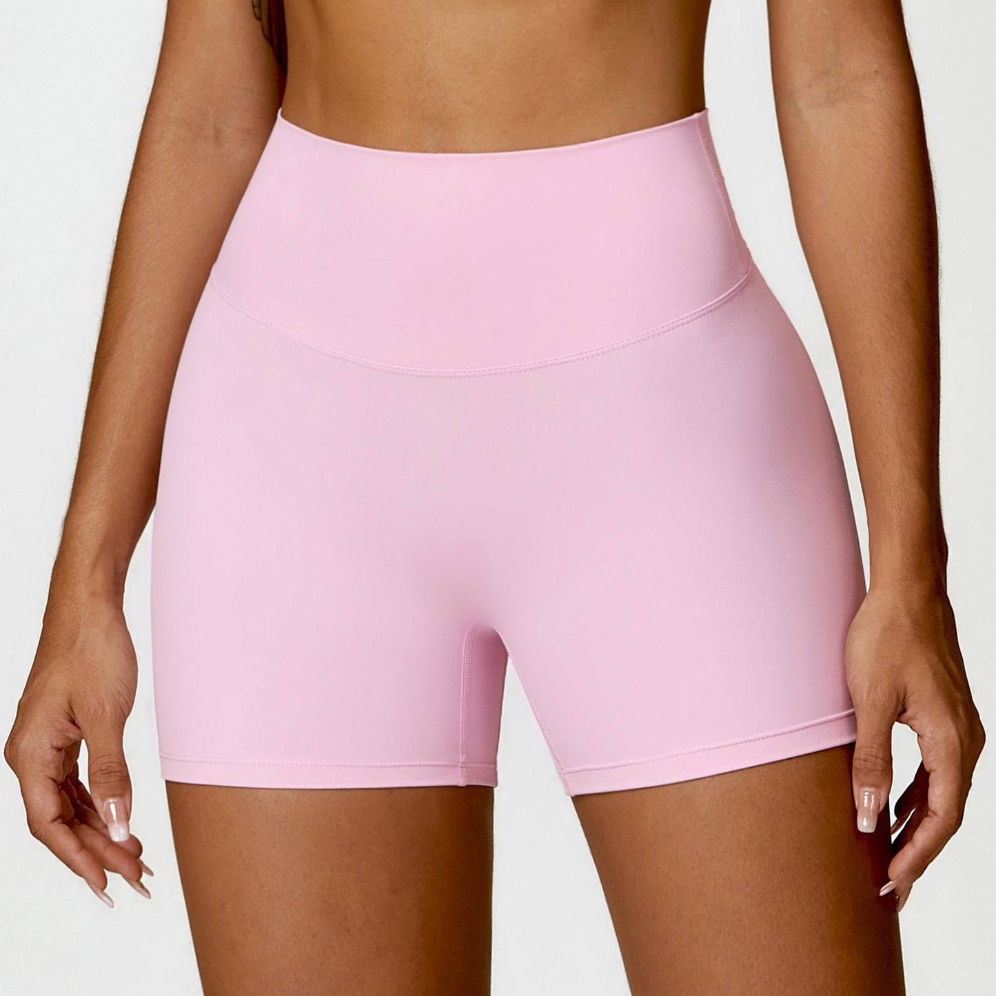 Sculpted Fit High Waist Yoga Shorts for Running and Fitness S Cherry Blossom Powder